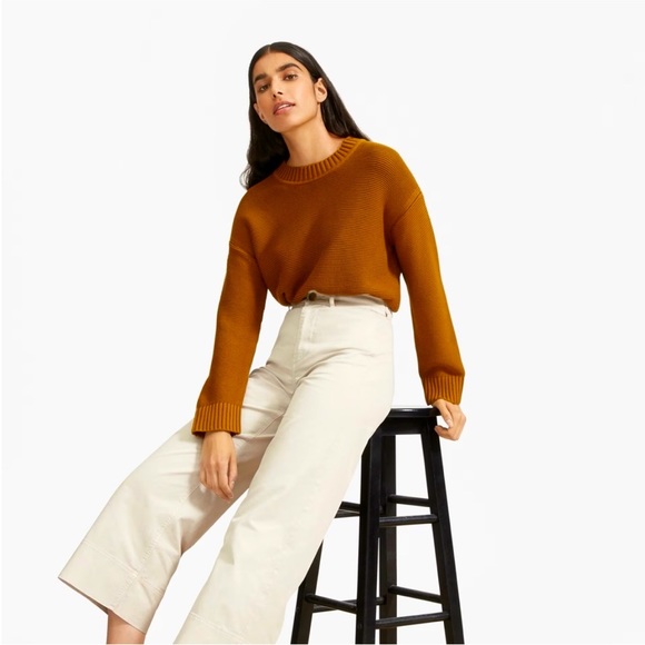 Everlane Sweaters - Everlane Link Stitch Textured Cotton Crew Neck Sweater Small Mustard Brown